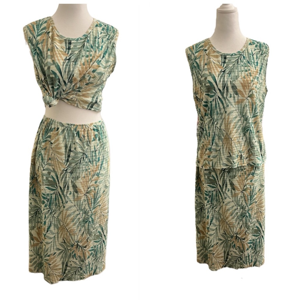 Vintage Patchington Palm Floral Crinkle Y2K Skirt Set